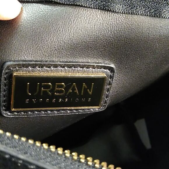 Black Faux Leather Two Crossbody Straps Certified Vegan Bag with Floral Strap - Picture 6 of 10